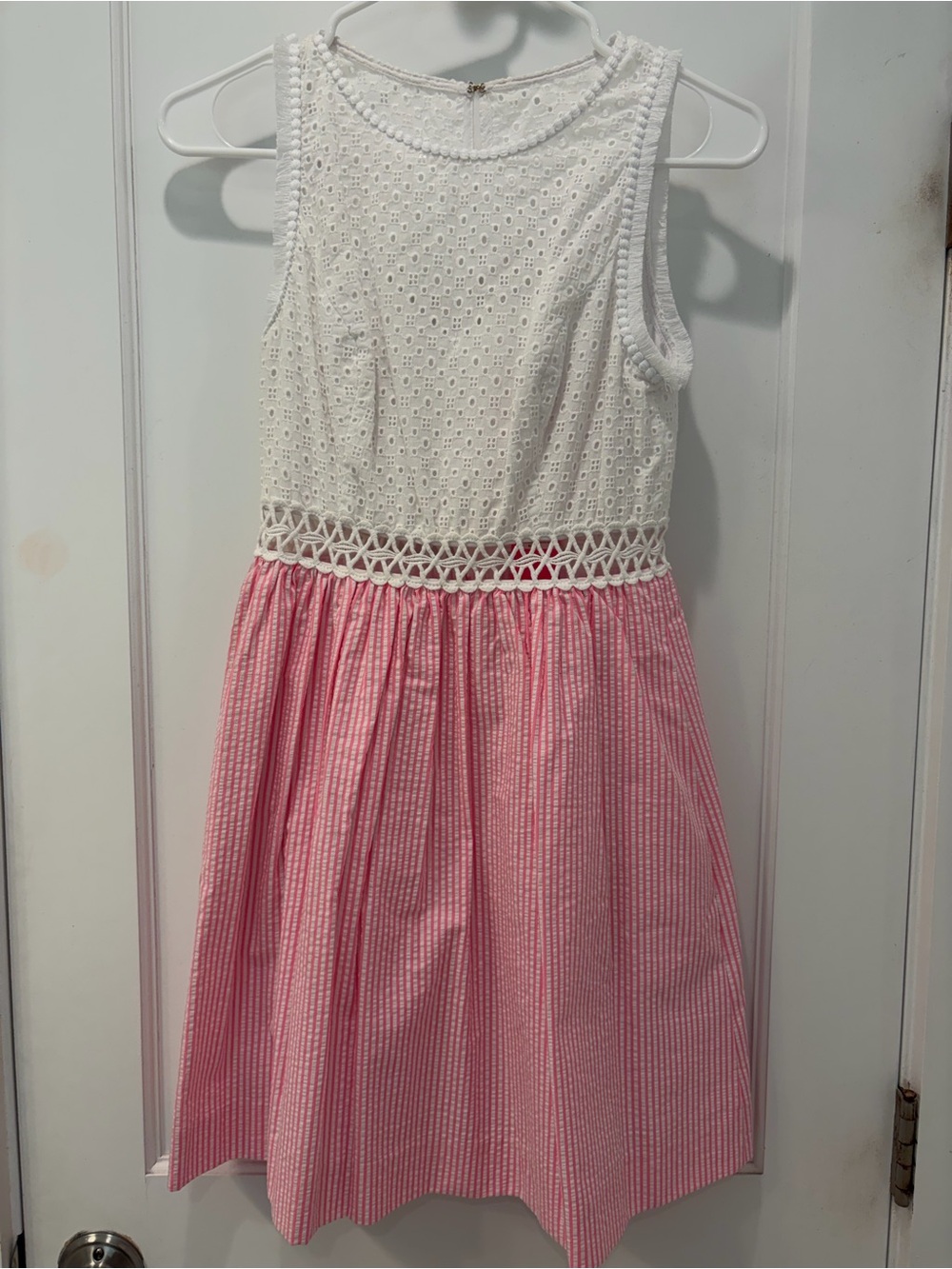 Lilly Pulitzer White Eyelet Bodice Pink Striped Skirt Dress